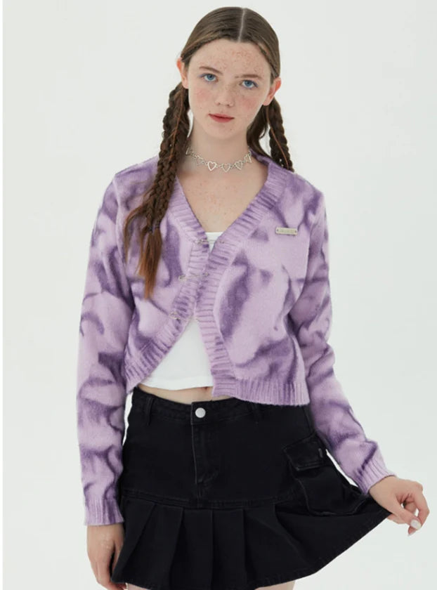 VNeckTopSphinxV-neck Long Sleeve Retro Tie-dyeing Sweater