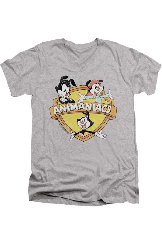 Animaniacs Shielded Animaniacs Short Sleeve Adult V Neck Premium Cotton Tee / T-ShirtTravel Short Sleeve Tops