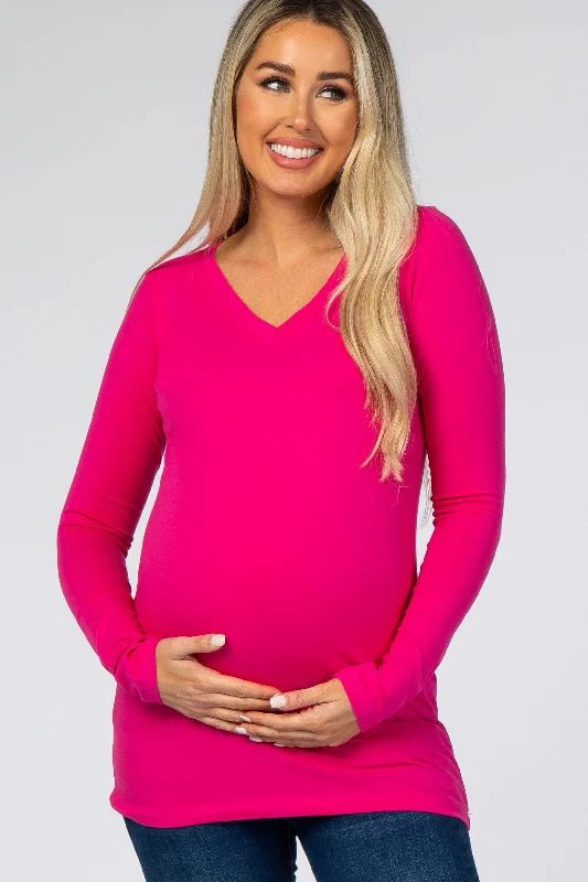 VNeckTopSamuraiFuchsia Fitted V-Neck Maternity Top