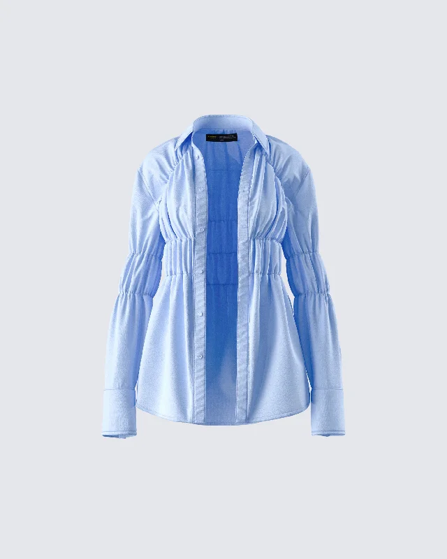 Reina Blue Poplin Ruched ShirtPerformance Shirts