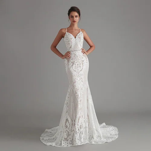 VNeckTopPrimeV-Neck Lace Mermaid Wedding Dress