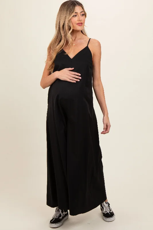 VNeckTopAquaBlack V-Neck Sleeveless Wide Leg Maternity Jumpsuit