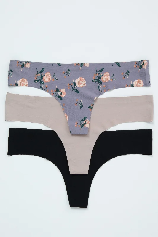 Multi-Color Rose Floral Seamless Maternity Thong Set