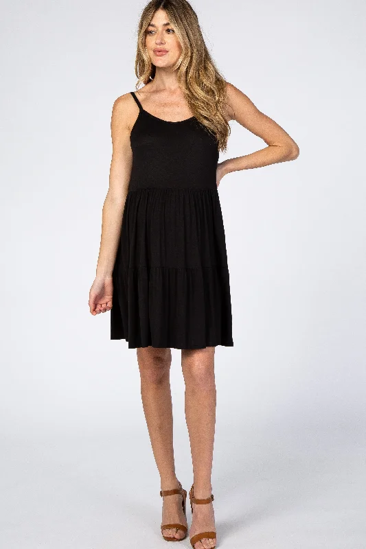 Black Tiered Maternity Tank DressTrail vest