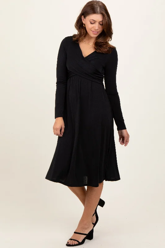 VNeckTopChimeraBlack Crossover V-Neckline Long Sleeve Nursing Dress