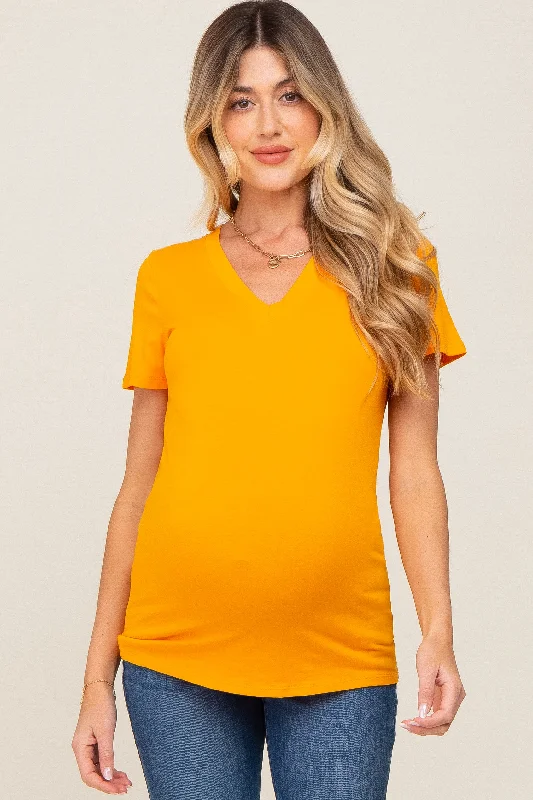 VNeckTopCrystalOrange Basic V-Neck Maternity Tee