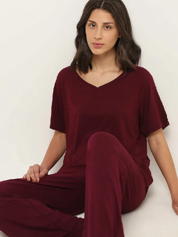 VNeckTopWaveWunderlove Burgundy V-Neck Supersoft T-Shirt