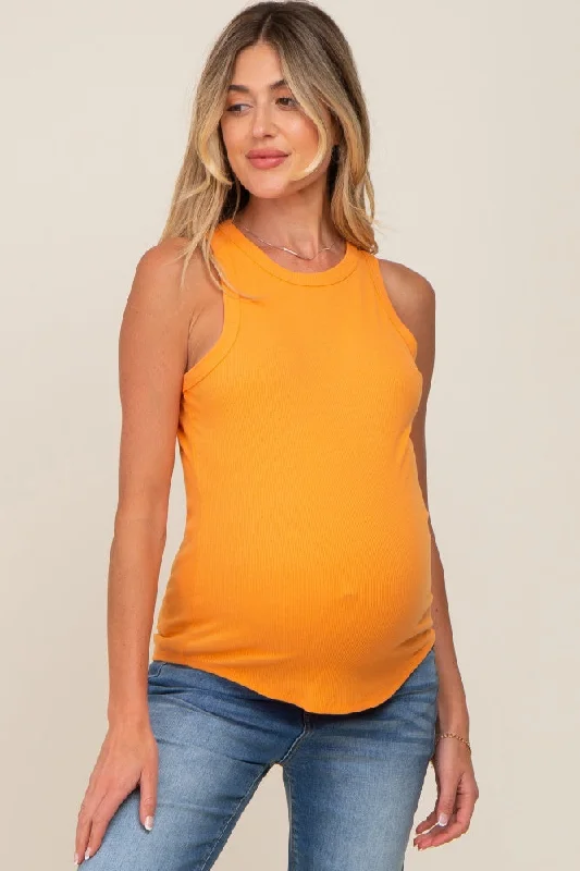 Orange Ribbed Basic Maternity Tank TopWindproof tee