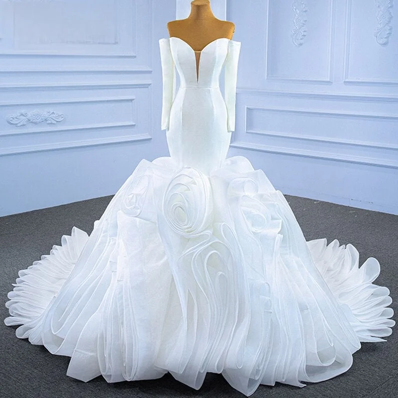 VNeckTopZenithElegant V-Neck Mermaid Puffy Train  Wedding Dress