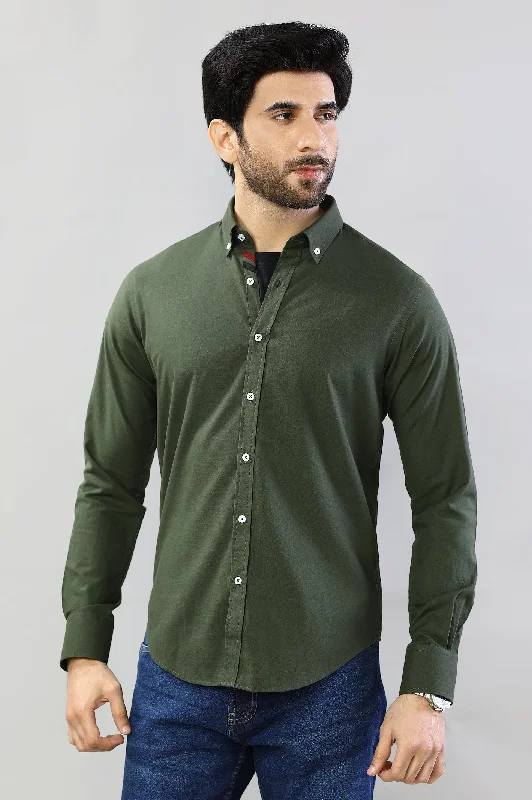 Green Plain Casual ShirtCompression Shirts