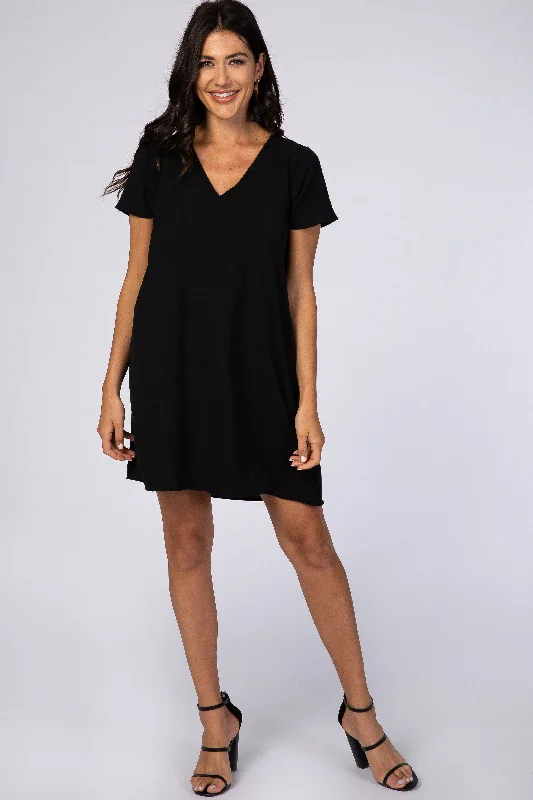 VNeckTopDragonBlack V-Neck Short Sleeve Dress