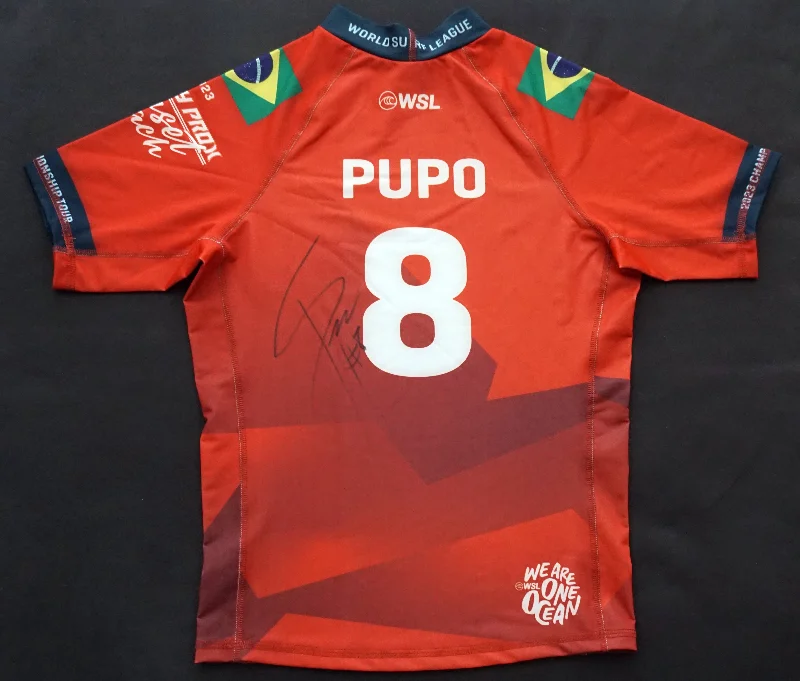 Signed Samuel Pupo Red Competition Jersey (2023 Hurley Pro Sunset Beach)