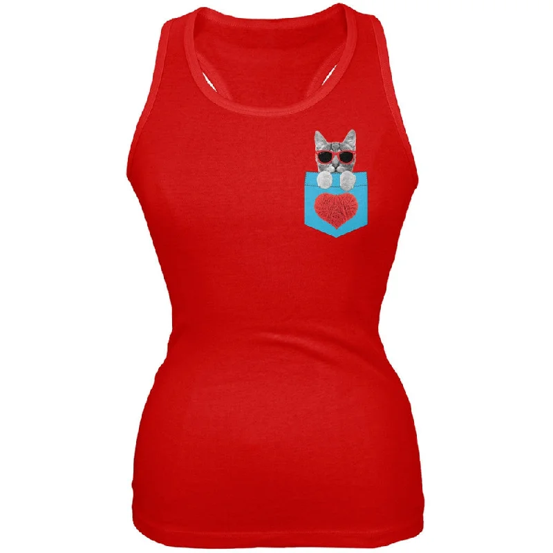 Faux Pocket Women's Chillin Cat Tank TopAthletic tee