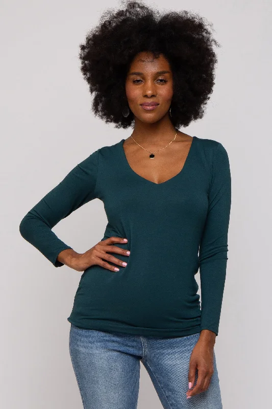 VNeckTopNinjaForest Green V-Neck Long Sleeve Top