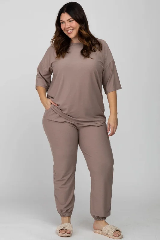 Mocha Jogger Plus Size Lounge Set