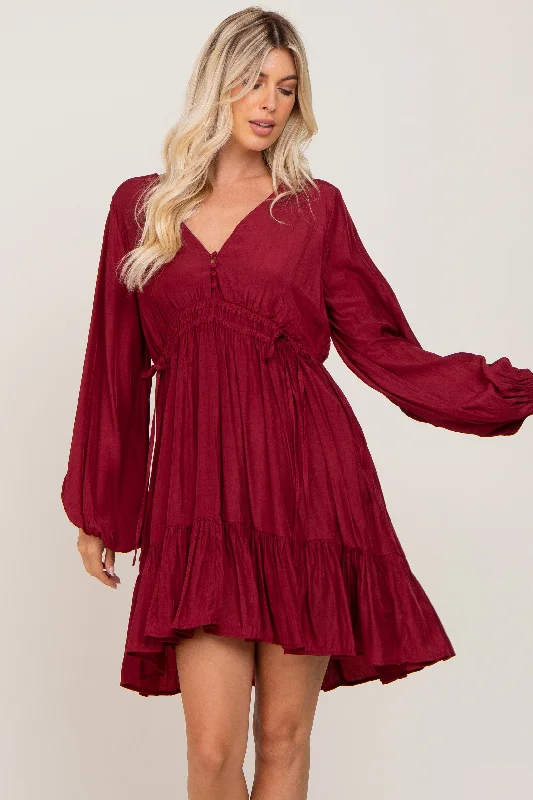 VNeckTopEchoBurgundy V-Neck Cinched Dress