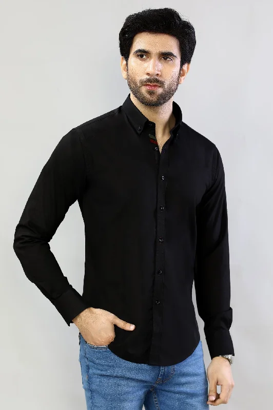 Black Plain Casual ShirtMesh Shirts