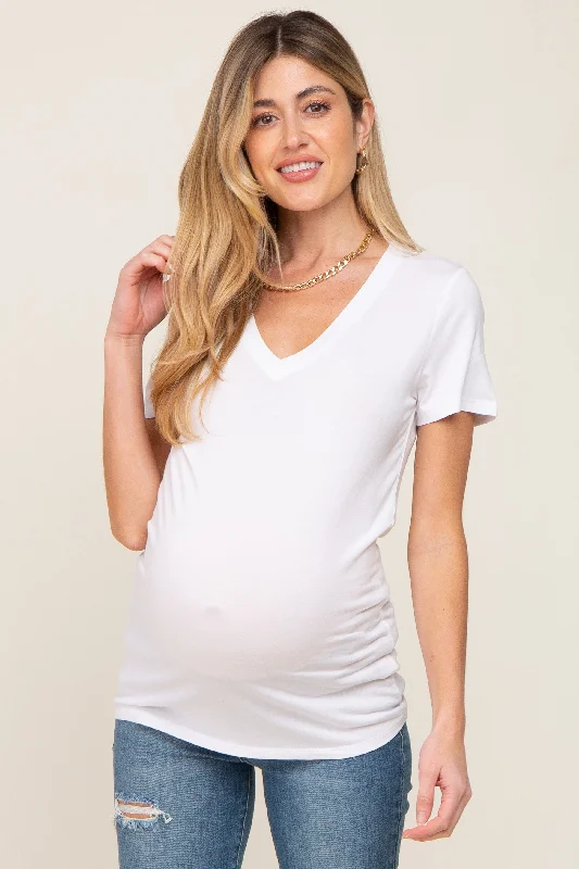 VNeckTopFlowWhite Basic V-Neck Maternity Tee