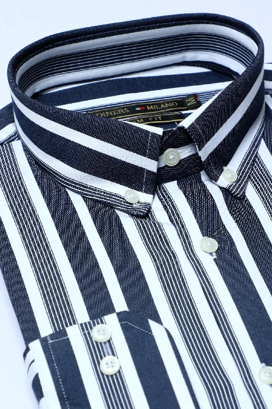 Grey Stripe Casual Milano ShirtButton-Up Shirts