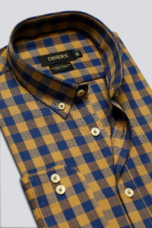 Camel Gingham Check Casual ShirtAthletic Shirts