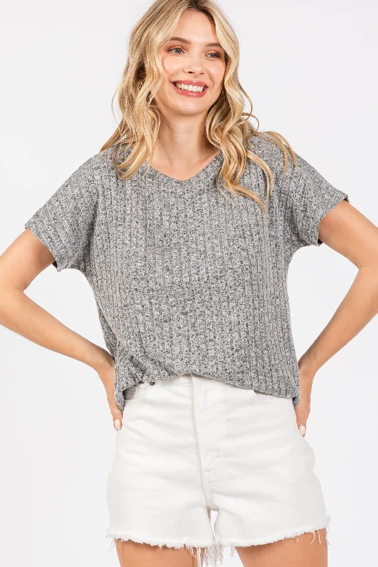 Heather Grey Knit Short Sleeve TopRetro Short Sleeve Tops