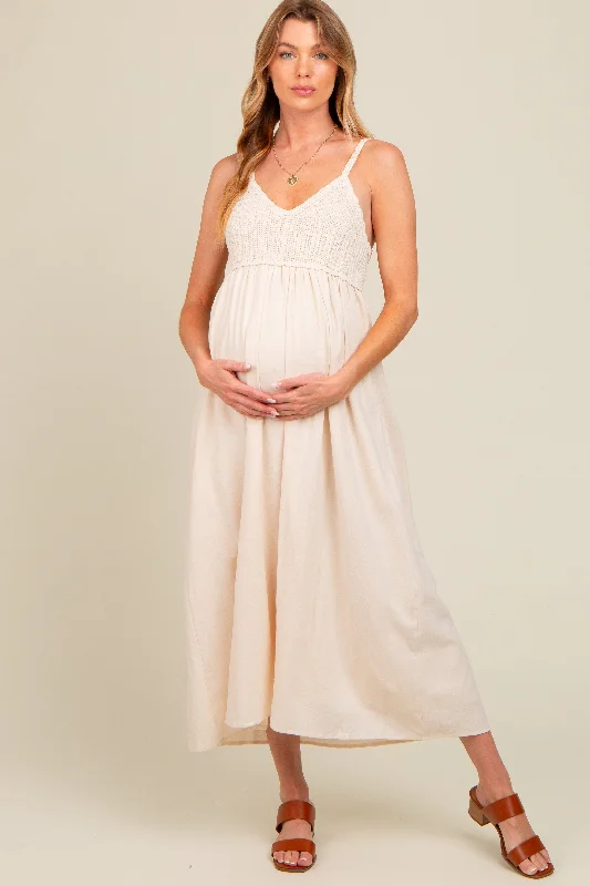 VNeckTopFlexCream V-Neck Crochet Top Maternity Midi Dress