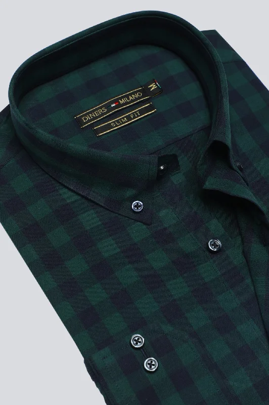 Green Gingham Check Casual Milano ShirtPolyester Shirts