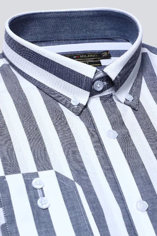 Grey Broad Stripe Casual Milano ShirtStudded Shirts