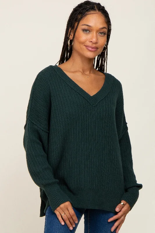 VNeckTopHorizonGreen V-Neck Oversized Sweater