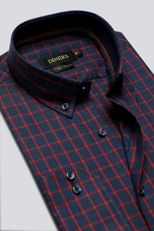 Navy Windowpane Check Casual ShirtRunning Shirts