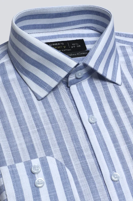 Light Blue Broad Stripes Formal ShirtVelvet Shirts