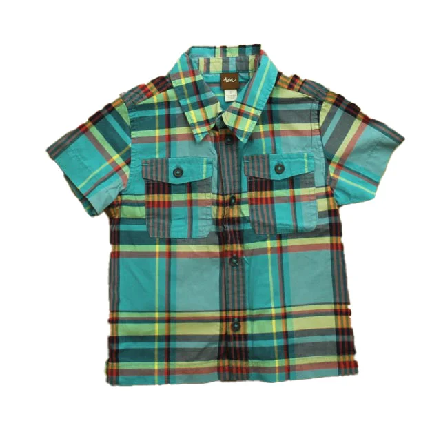 Tea Boys Blue | Plaid Button Down Short SleeveDesigner Short Sleeve Tops