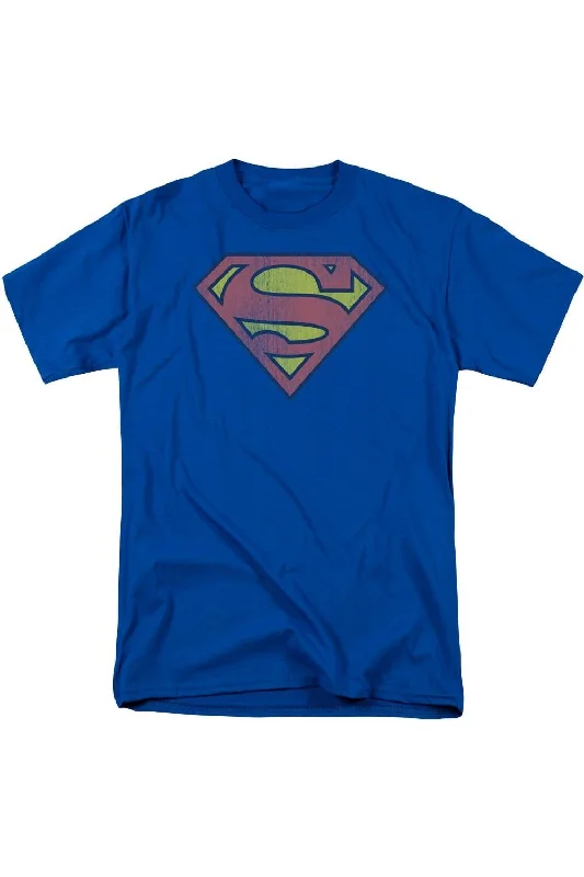 DC Comics Retro Supes Logo Distressed Short Sleeve Adult Tee / T-ShirtEmbroidered Short Sleeve Tops