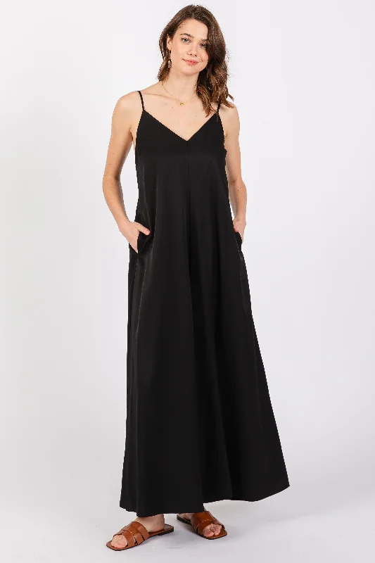 VNeckTopCoralBlack V-Neck Sleeveless Wide Leg Jumpsuit