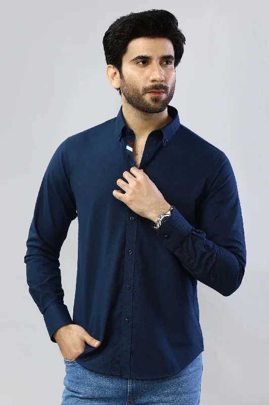 Navy Blue Plain Casual ShirtPerformance Shirts