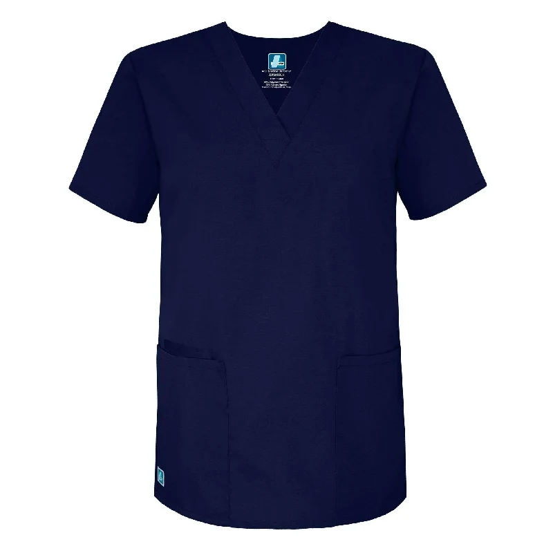 VNeckTopCosmoAdar Universal Unisex V-Neck 2 Pocket Scrub Top Navy S