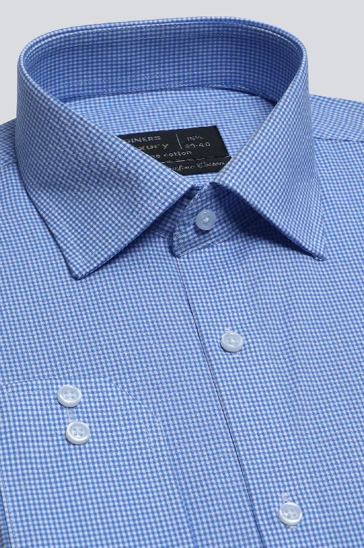 Blue Pin Check Formal ShirtSlim Fit Shirts