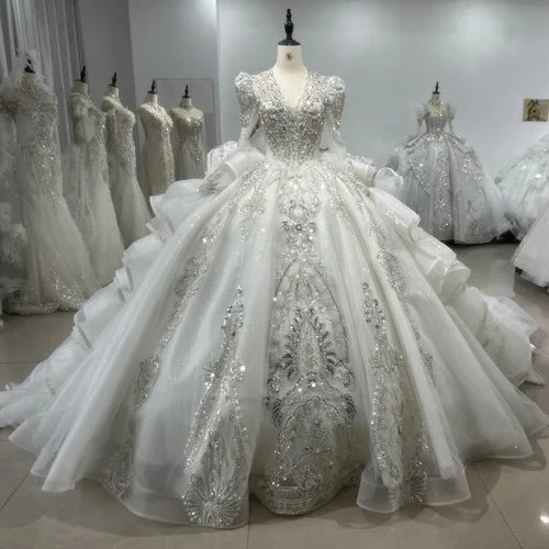 VNeckTopXV-Neck Beaded Bridal Ball Gown