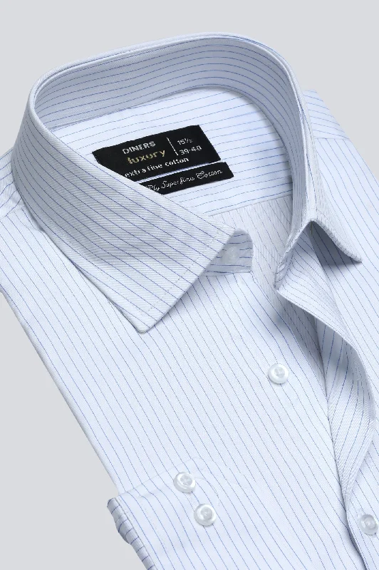 White Pinstripe Formal ShirtLongline Shirts