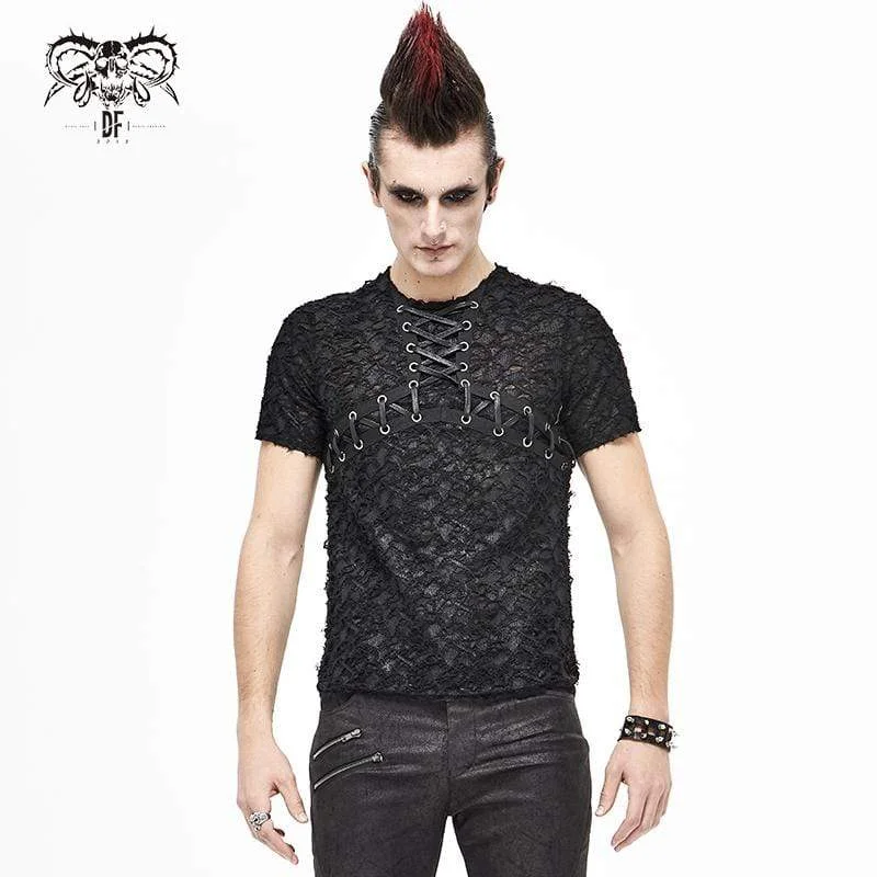 Men's Gothic Lace-Up Lace Short Sleeved ShirtsUV-Protection Short Sleeve Tops