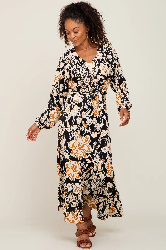 VNeckTopHydraBlack Floral V-Neck Midi Dress