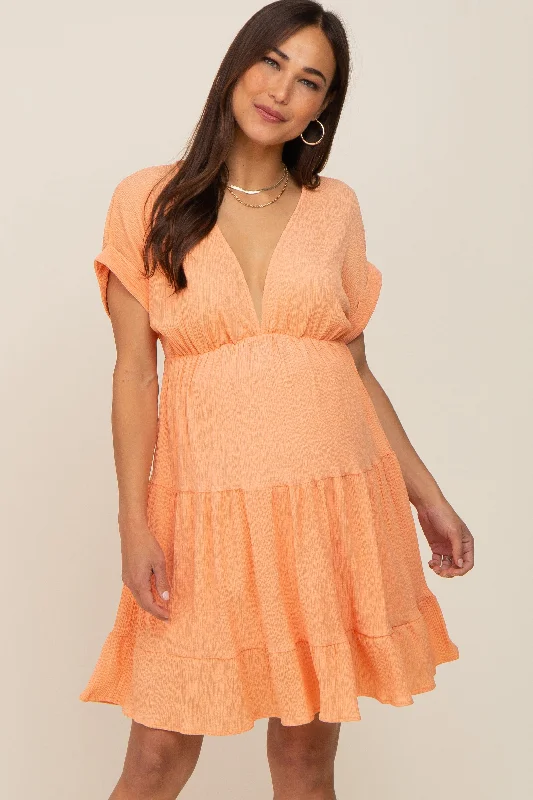 VNeckTopUnicornPeach V-Neck Tiered Cutout Back Maternity Dress