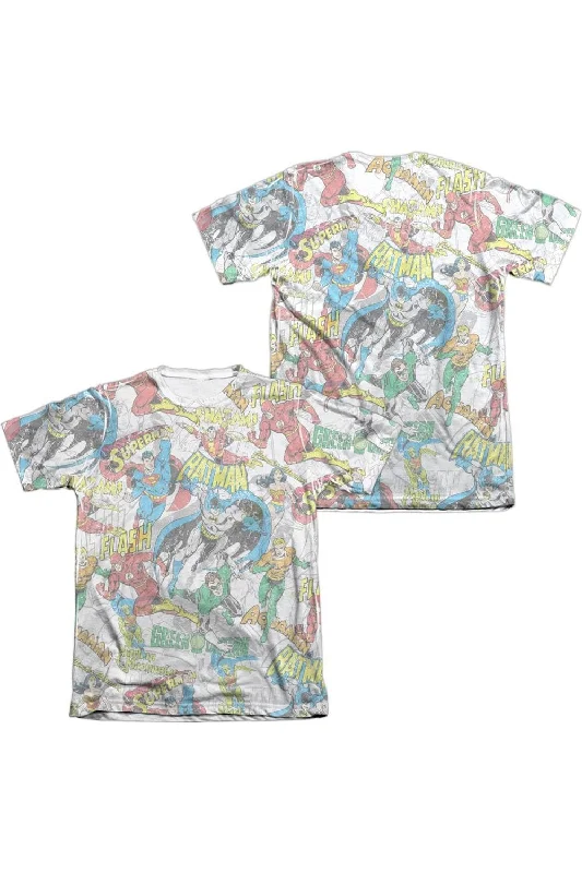 DC Comics Super Collage (Front/Back Print) Adult 65/35 Poly/Cotton Short Sleeve Tee / T-ShirtCropped Short Sleeve Tops