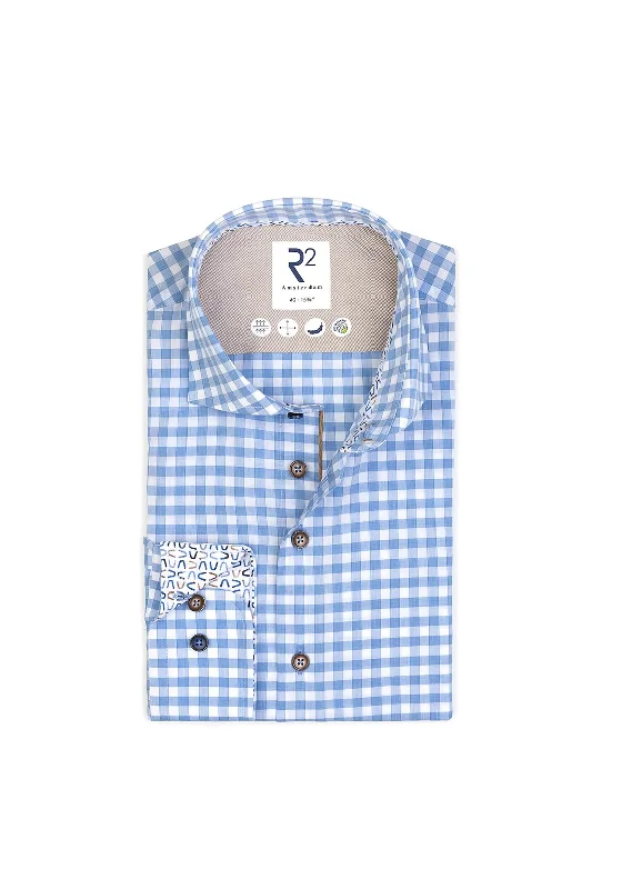 R2 Amsterdam Checkered Tencel Blend Shirt, BlueThermal Shirts