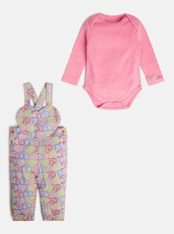 Pink Logo Onesie And Overall 2-Piece Set (0-12m)