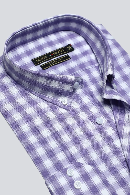 Purple Gingham Check Casual Milano ShirtDenim Shirts