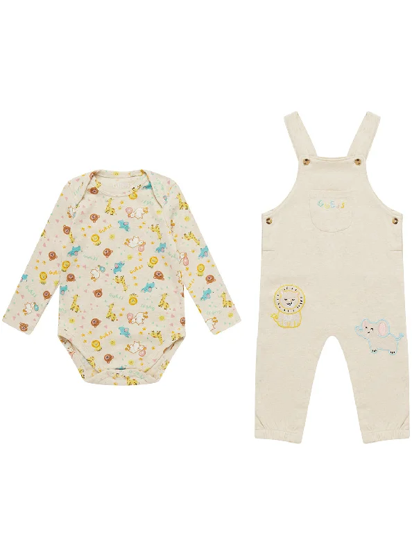 Beige Overall and Bodysuit Set (0-12M)