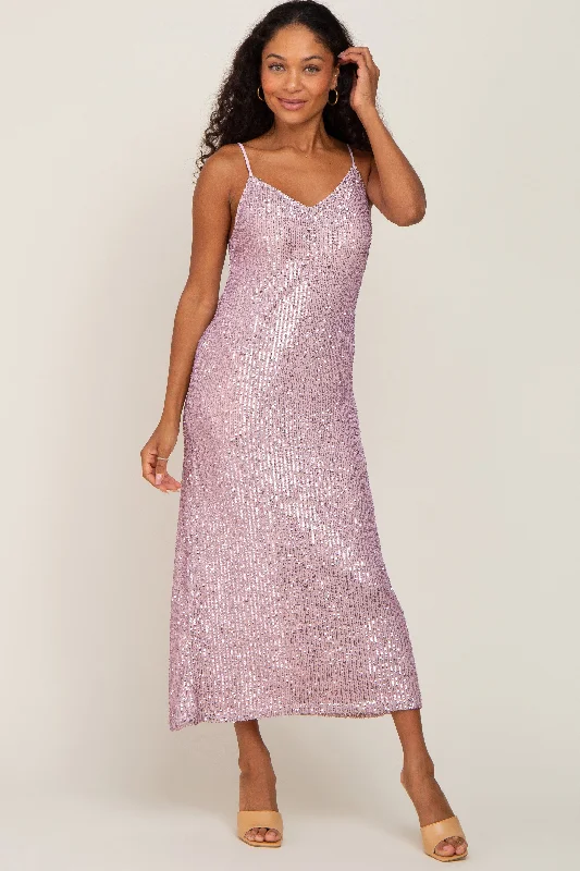 VNeckTopPiratePink V-Neck Sequin Midi Dress