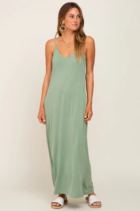 VNeckTopPhoenixLight Olive Sleeveless V-Neck Maxi Dress