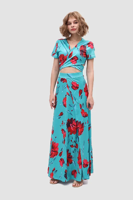 VNeckTopAdventurerV-neck Allover Floral Side Slit Two-Piece Dress